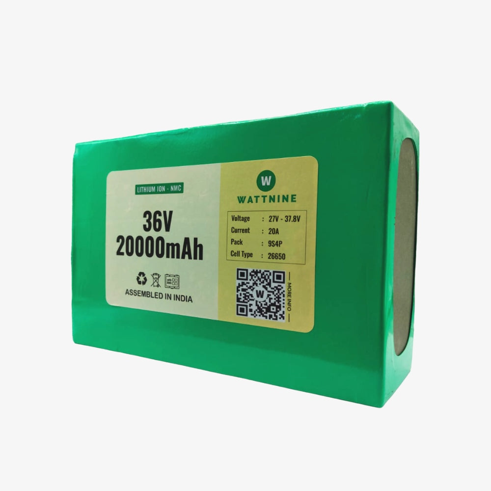 WATTNINE® 36V 20Ah Rechargeable Lithium Ion Battery Pack with 1 year Warranty