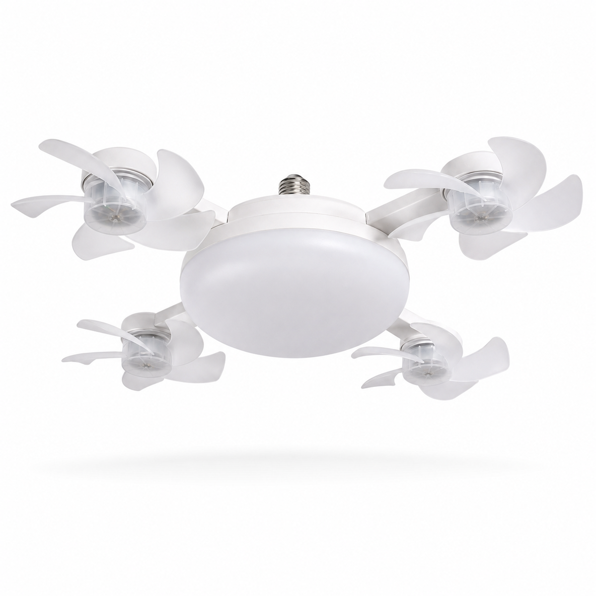 White E27 screw-in ceiling fan light with remote control and foldable fan heads