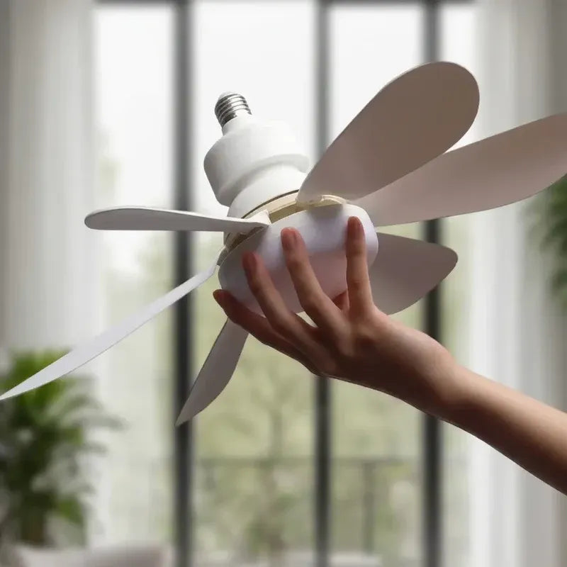 White foldable E27 socket fan light shown as a compact ceiling fan alternative