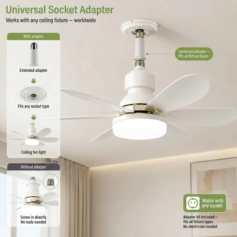 E27 screw-in base and ceiling socket for a compact ceiling fan light