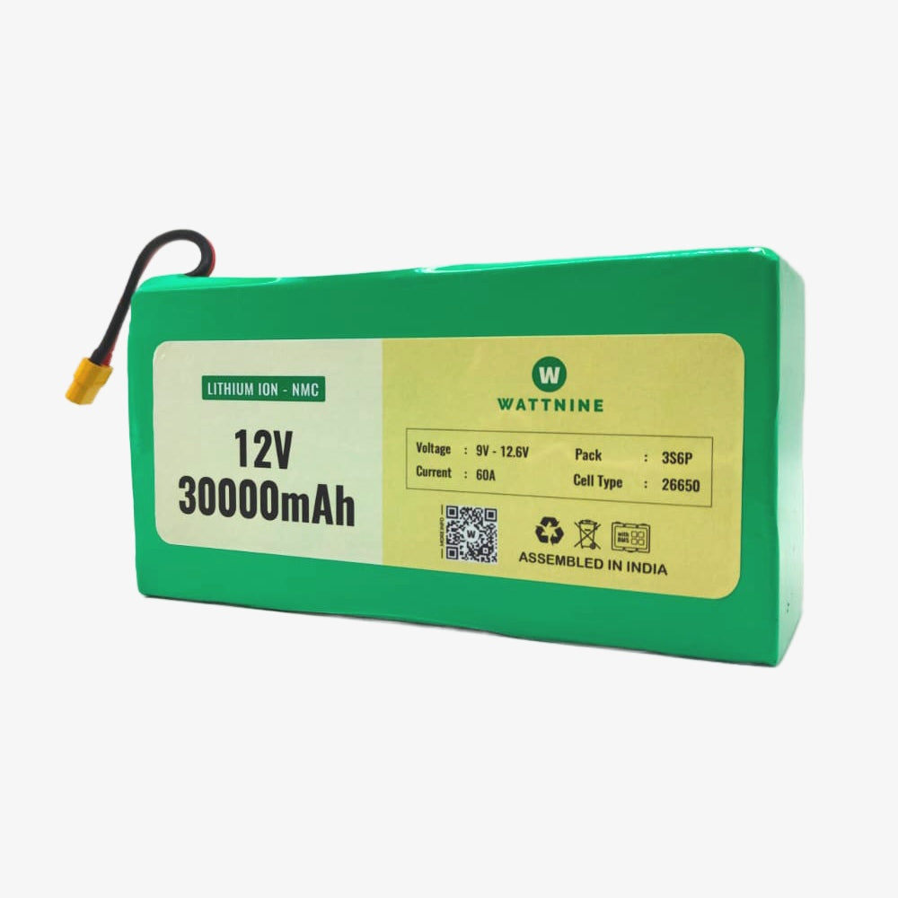 WATTNINE® 12V 30Ah Lithium Ion (NMC) Battery Pack with Warranty