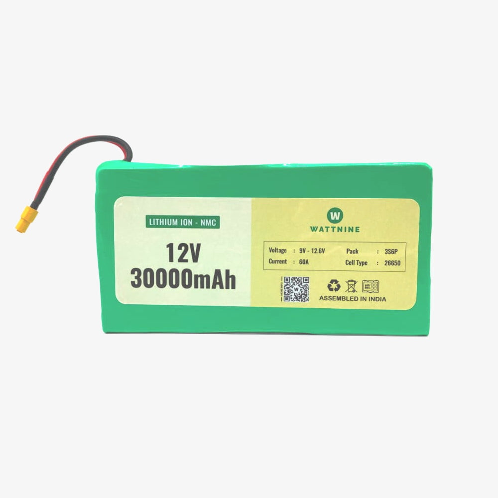 WATTNINE® 12V 30Ah Lithium Ion (NMC) Battery Pack with Warranty