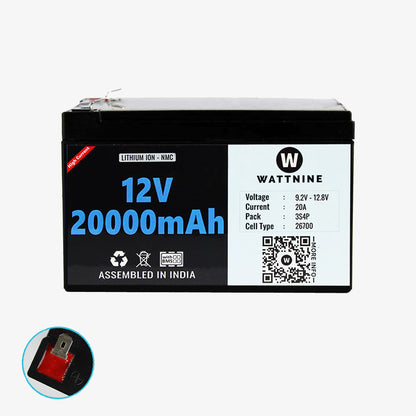 WATTNINE® 12V 20Ah Rechargeable Lithium Ion (NMC) Battery Pack with Warranty