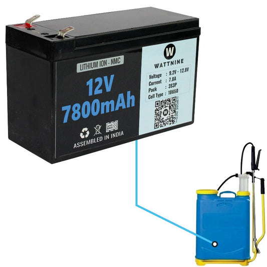 WATTNINE® 12V 8A Lithium ion Battery Pack for Battery Operated Agricultural Pesticide Spray Pump - 12v Battery for Spray Pump