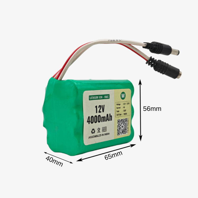 WATTNINE® 12V 4000mAh Rechargeable Lithium Battery with Warranty for GPS, CCTV, Industrial and Commercial Application
