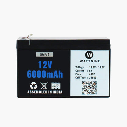 WATTNINE® 12.8V 6Ah Lithium(LiFePo4) Battery Pack with 3 Year Warranty