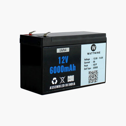 WATTNINE® 12.8V 6Ah Lithium(LiFePo4) Battery Pack with 3 Year Warranty