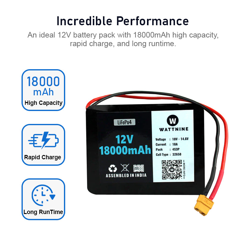 WATTNINE® 12.8V 18Ah Lithium Battery Pack with Warranty