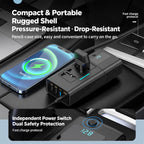 Portable 12V car power inverter connected to a vehicle cigarette-lighter socket
