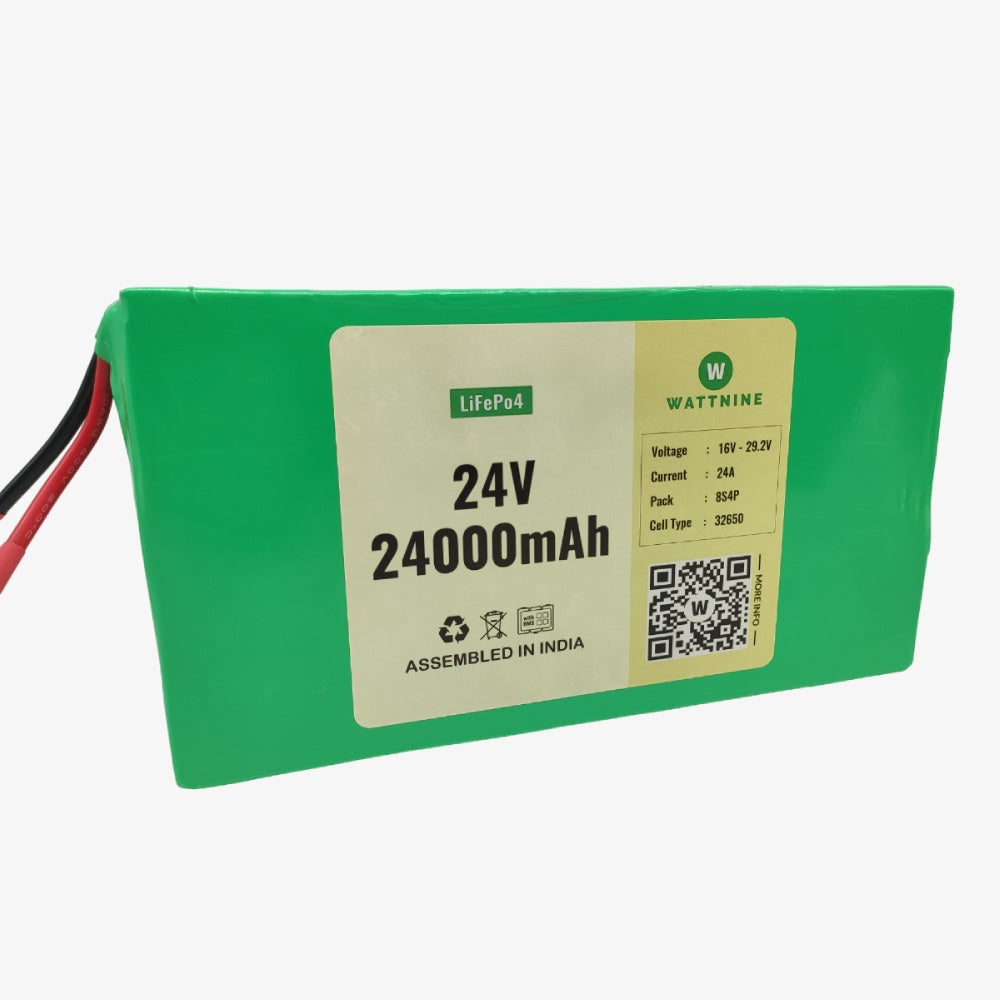 WATTNINE® 24V (25.6V) 24Ah Rechargeable Lithium Battery Pack with Warranty