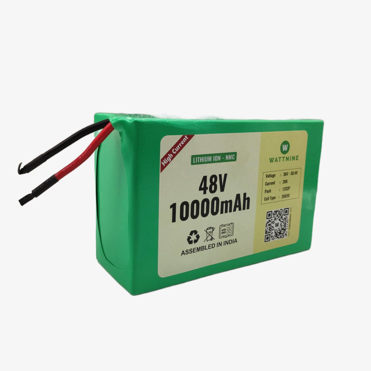 WATTNINE® 48V 10Ah Rechargeable Lithium Ion Battery Pack with 3 year Warranty