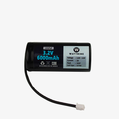 WATTNINE® 3.2v 6Ah LFP Cell with BMS and 2 Pin JST Connector
