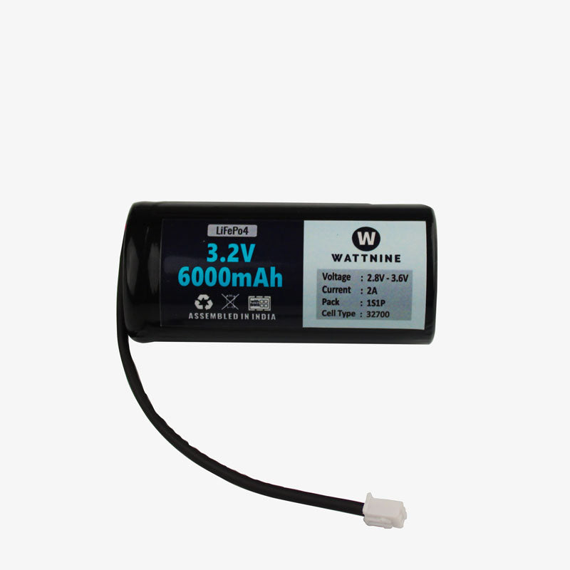 WATTNINE® 3.2v 6Ah LFP Cell with BMS and 2 Pin JST Connector