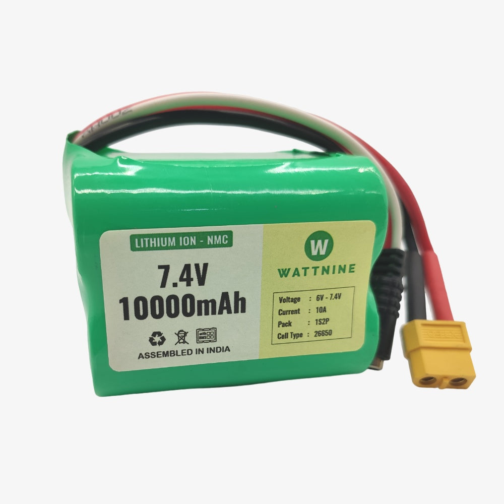 WATTNINE® 7.4V 10000mAh Rechargeable Lithium Battery Pack with Warranty
