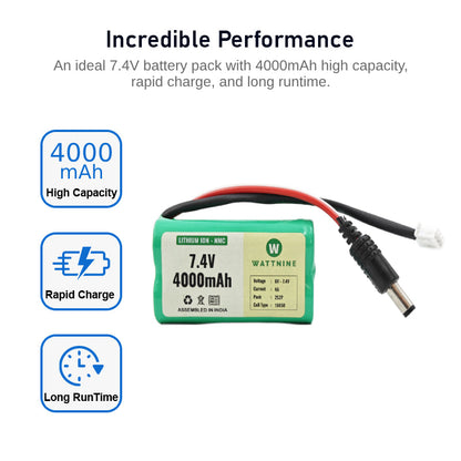 WATTNINE® 7.4V 4000mAh Rechargeable Lithium Battery Pack with Warranty