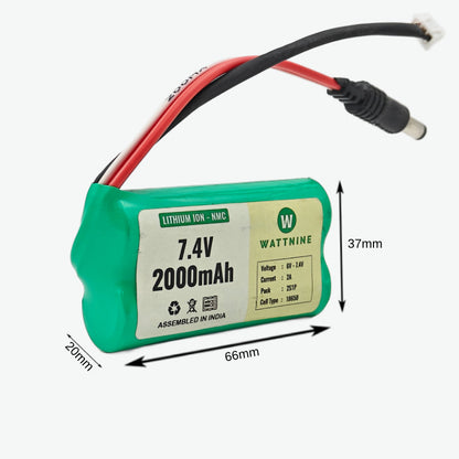 WATTNINE® 7.4V 2000mAh Rechargeable Lithium Battery Pack with Warranty for GPS, CCTV, Industrial and Commercial Application