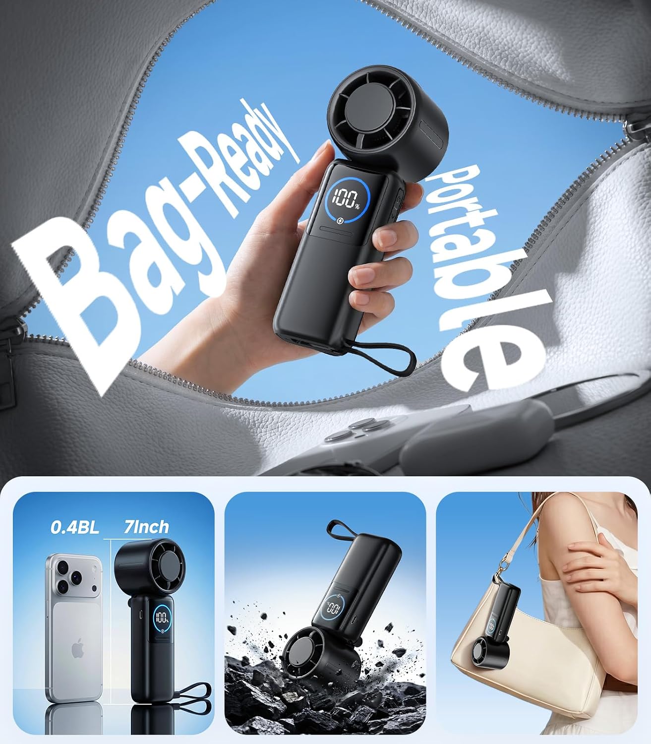 Turbo Handheld Portable Fan, 15000mAh Rechargeable Personal Fan