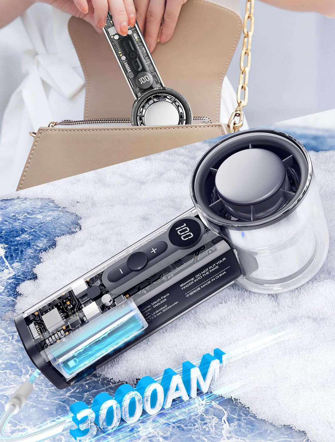 Portable Handheld Turbo Fan with Ice Cooling Plate