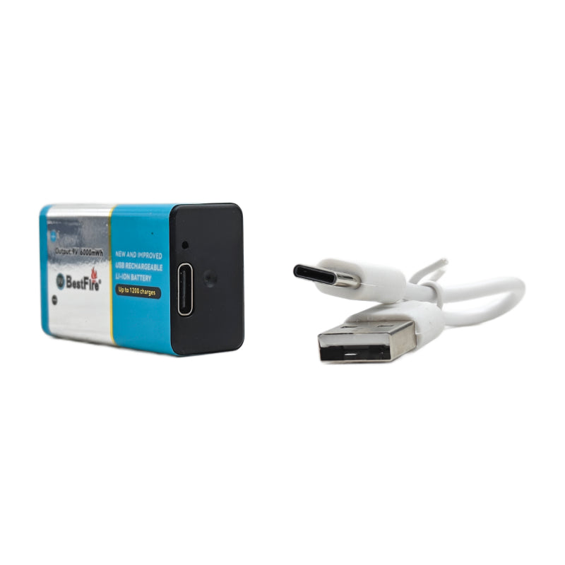BestFire 9V 1200mAh USB Type-C Rechargeable Li-ion Battery - 6000mWh