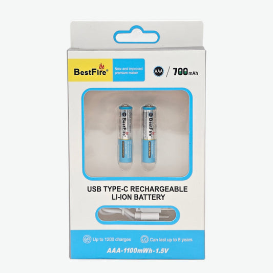 BestFire AAA USB Type-C 700mAh Rechargeable Li-ion Battery - 1100mWh(1.5V)