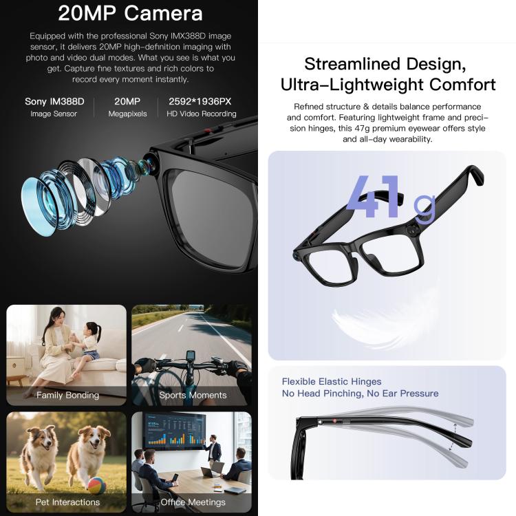 M10A AI Smart Glasses with 20MP Camera, HeyCyan App, AI Translation, Video Recording, Voice Assistant, Transparent Lens, Sunglasses, Photochromic
