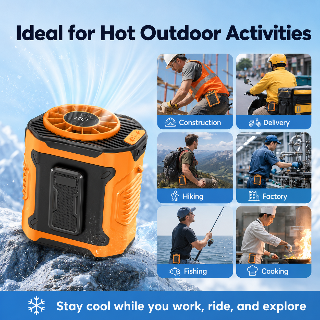 Hands-Free Portable Body Cooler - Multi-functional Waist & Neck Fan for Camping & Outdoor Work