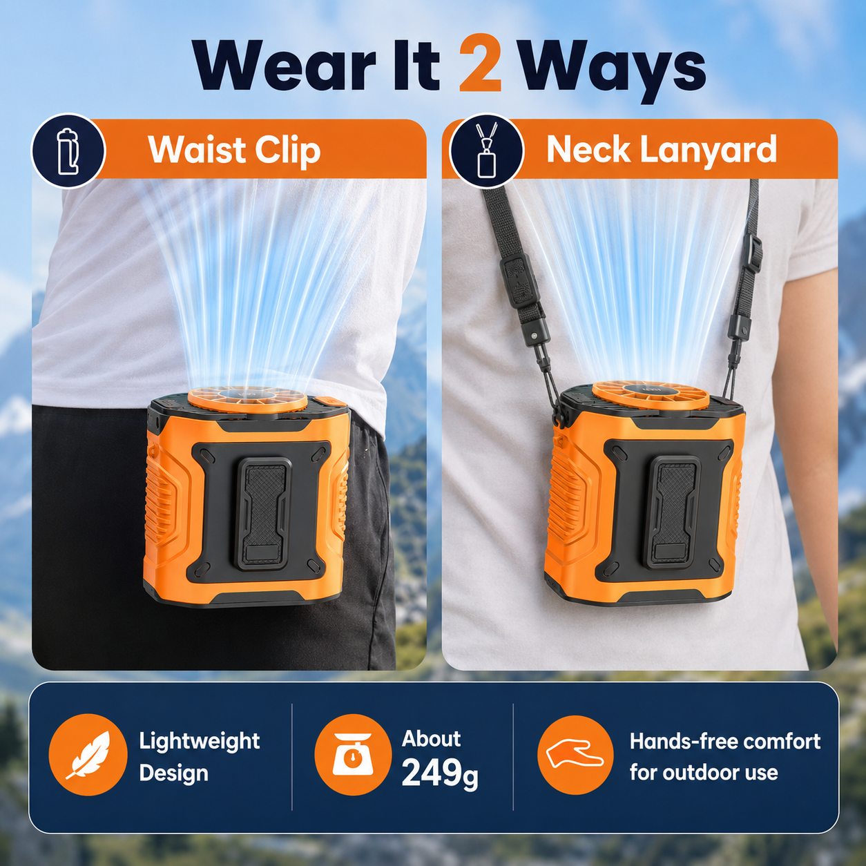 Hands-Free Portable Body Cooler - Multi-functional Waist & Neck Fan for Camping & Outdoor Work