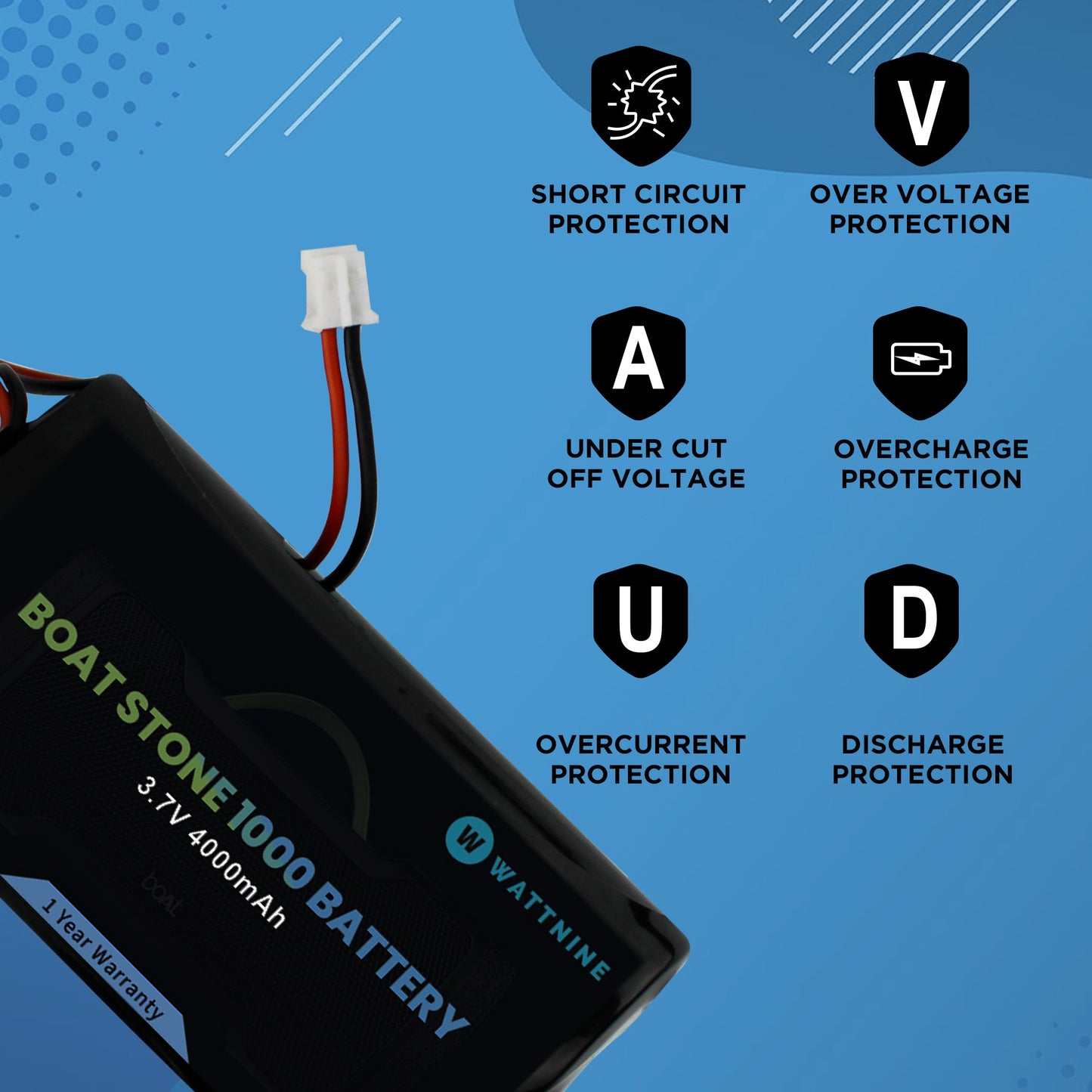 Boat Stone 1000 Battery with 1 Year Warranty