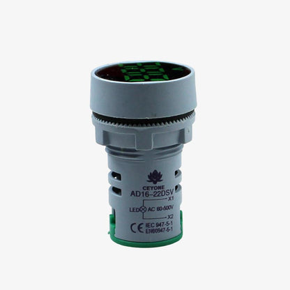 Ceyone AD16-22DSV AC Voltmeter Display Round Green 22mm (60 to 500 VAC)