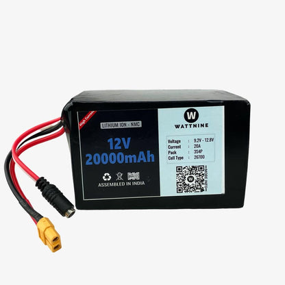 WATTNINE® 12V 20Ah Rechargeable Lithium Ion (NMC) Battery Pack with Warranty