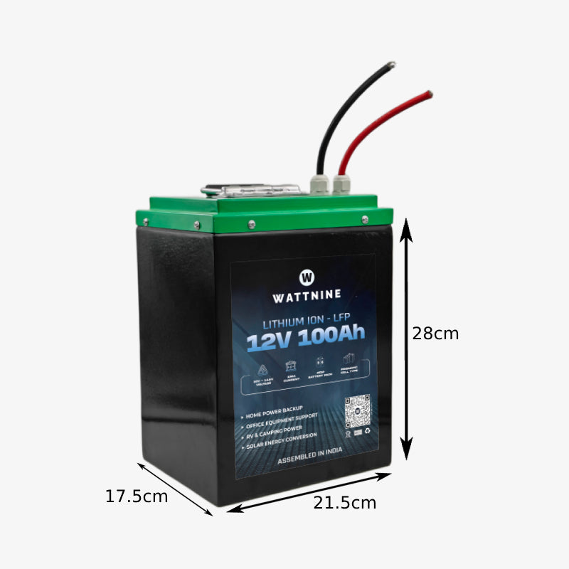 WATTNINE® 12V 100Ah Lithium LiFePO4 Battery Pack Prismatic Cell for Solar or Inverter