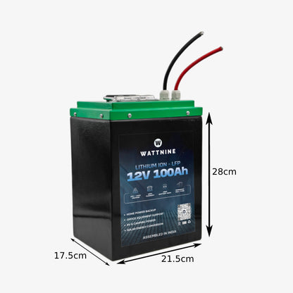 WATTNINE® 12V 100Ah Lithium LiFePO4 Battery Pack Prismatic Cell for Solar or Inverter