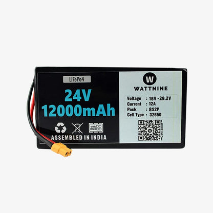 WATTNINE® 24V (25.6V) 12Ah LiFePo4 Battery with Warranty