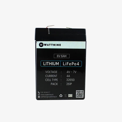 WATTNINE® 6V 6Ah Lithium Battery for Toy Cars and Bikes - Long Life, Light Weight