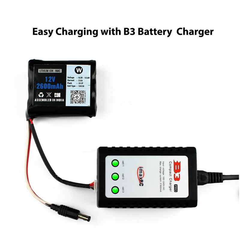 WATTNINE® 12V 1200mAh Rechargeable Lithium Battery with Warranty (includes BMS & balance pin) for GPS, CCTV, Industrial and Commercial Application