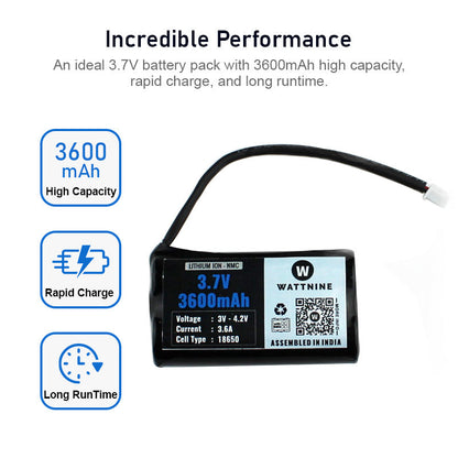 WATTNINE® 3.7V 3600mah Lithium Battery Pack with 3 year warranty