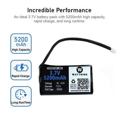 WATTNINE® 3.7V 5200mAh Lithium Battery Pack with 3 Year Warranty