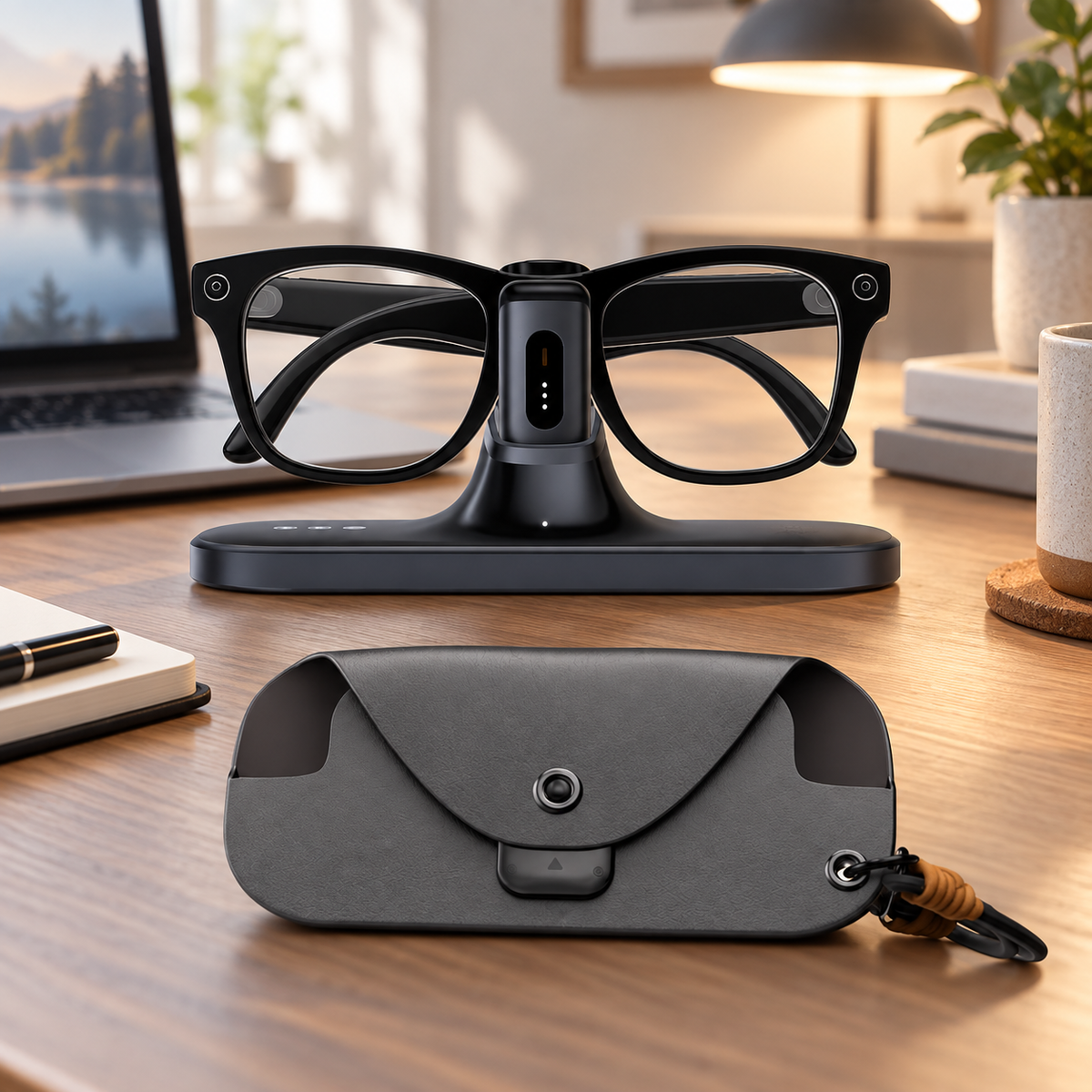 BOBOVR CG2 desktop charging dock holding compatible smart glasses