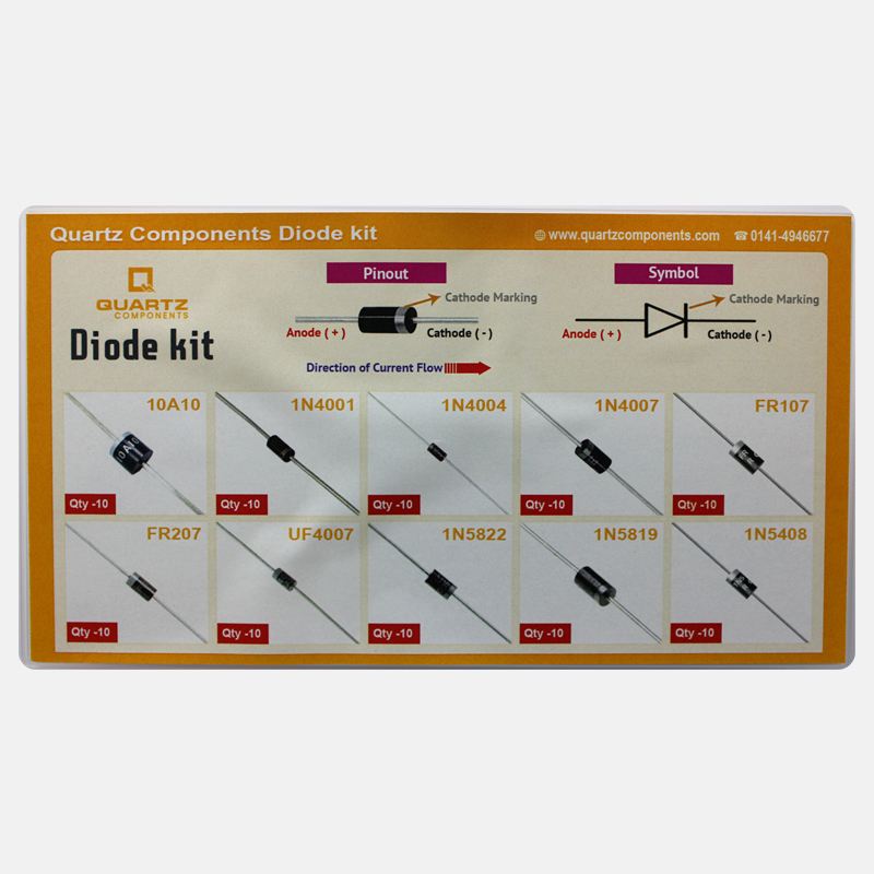 Diode Kit 100 pcs - Assorted Rectifier and Schottky Diodes - 10 Values / 10 Units Each