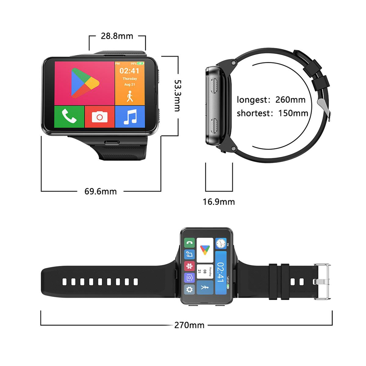 S999 2.88-inch 4G Android Smart Watch, 4GB/64GB, Silver — product detail image 3