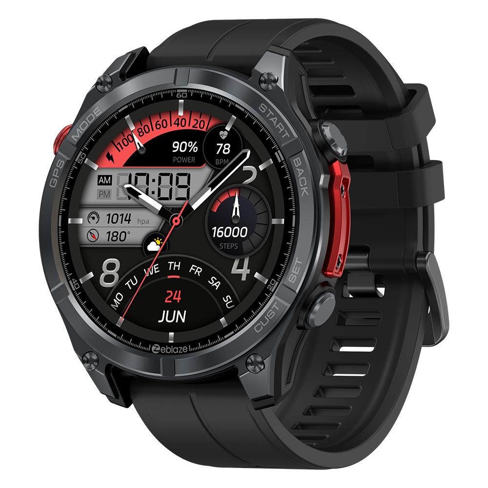 Zeblaze Stratos 4 Rugged GPS Smart Watch, Black — front product view