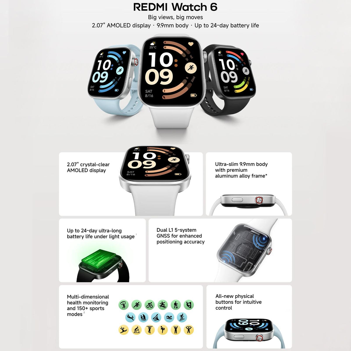 Xiaomi Redmi Watch 6 2.07-inch AMOLED, Silver — product detail image 1