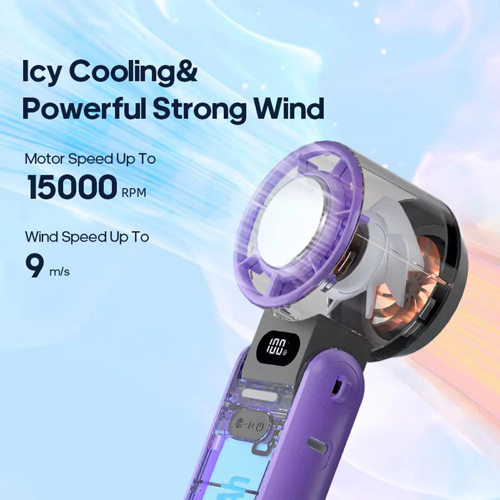 Portable Turbo Fan with Cooling Plate – 100-Speed Foldable Handheld Fan