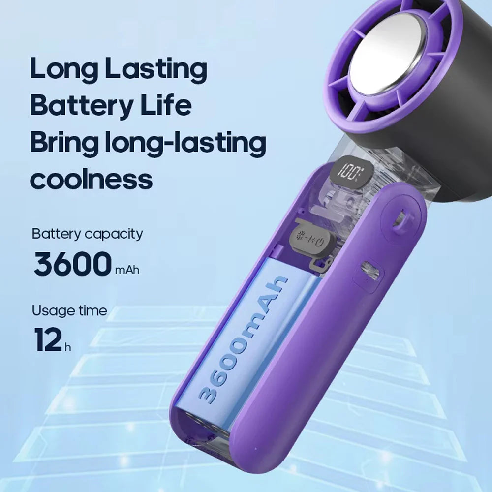 Portable Turbo Fan with Cooling Plate – 100-Speed Foldable Handheld Fan