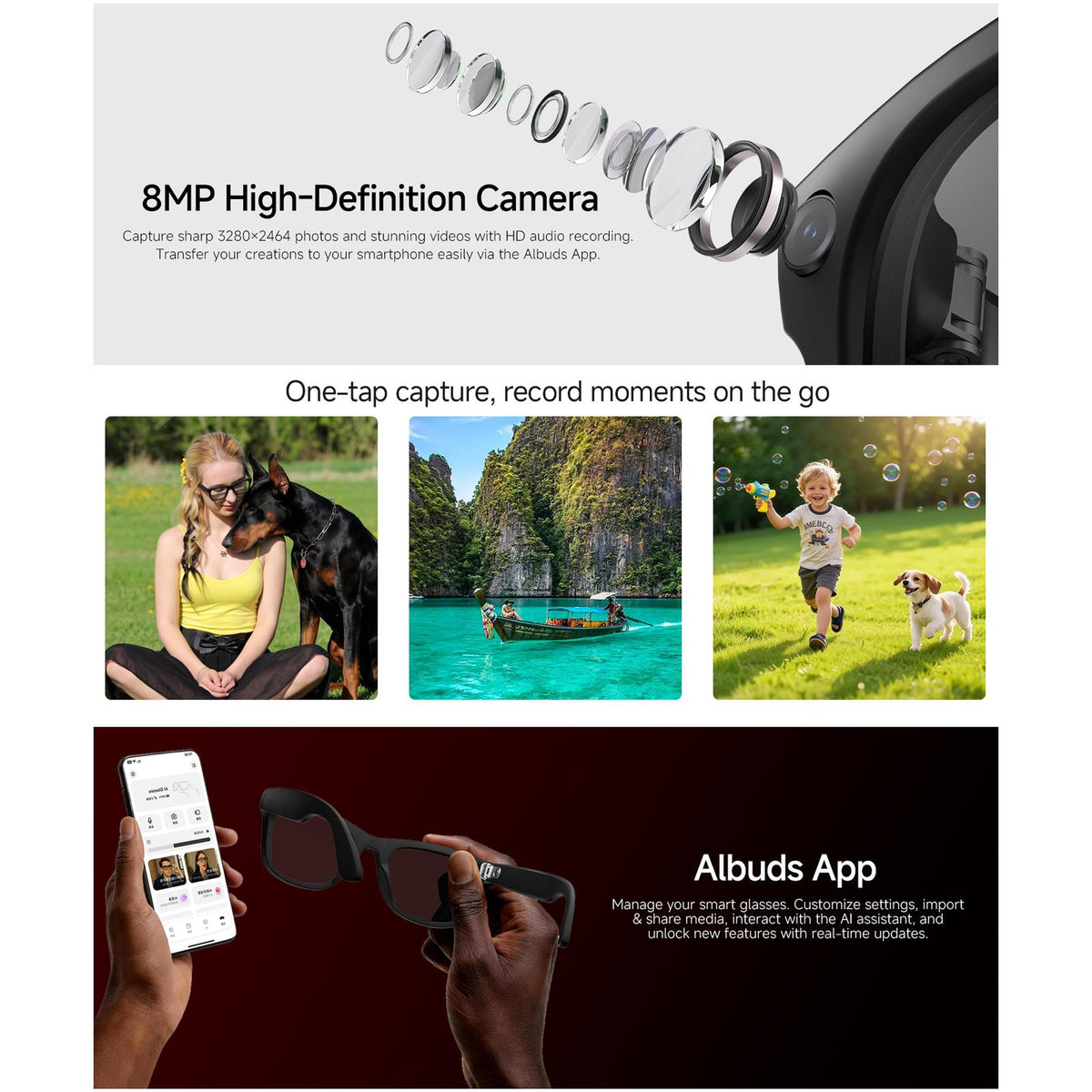 HD5 Ultra 8MP AI Camera & Translation Glasses with Charging Case — AI voice and translation features