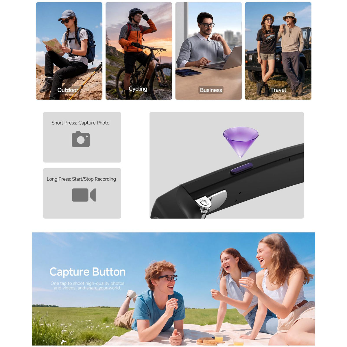 HD5 Ultra 8MP AI Camera & Translation Glasses with Charging Case — image stabilization for clearer active footage