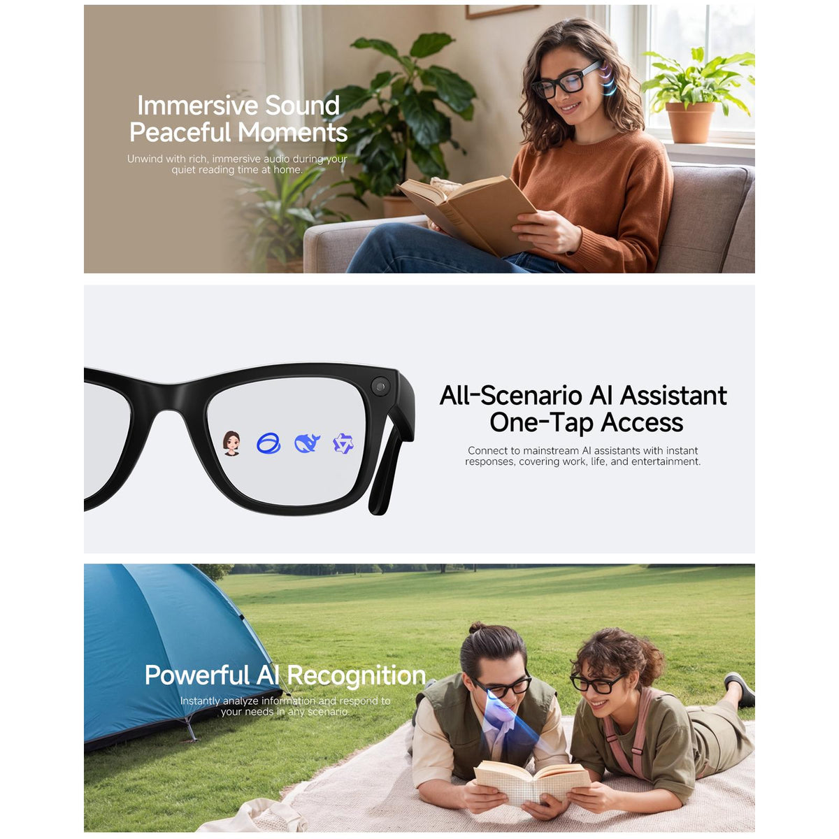 HD5 Ultra 8MP AI Camera & Translation Glasses with Charging Case — dual-microphone noise reduction
