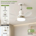 Foldable E27 Socket Ceiling Fan with Light and Remote – 3 Speeds, 3-Color Dimmable LED