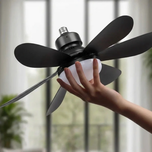 Foldable E27 Socket Ceiling Fan with Light and Remote – 3 Speeds, 3-Color Dimmable LED