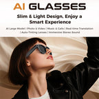 M02 Ultra 8MP Photochromic AI Smart Glasses with Charging Case — product design and included accessories